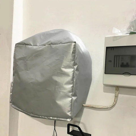Universal EV Charger Weather Shield Outdoor Rainproof Canopy Cover protects a wall-mounted charging outlet with a silver cover.