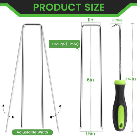 200 Pack 6 Inch U Shaped Landscape Staples With Hook 11 Gauge Heavy Duty Galvanized Garden Stakes Rustproof Ground Pins size chart