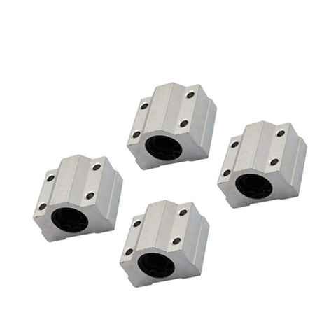 Linear Bearing Slider Set SCS6UU To SCS16UU For CNC And 3D Printer Builds Includes Two SCS8UU Bearings For Ultra Smooth Motion And DIY Friendly Precision Machine Upgrades. four aluminum linear bearing blocks with black inserts
