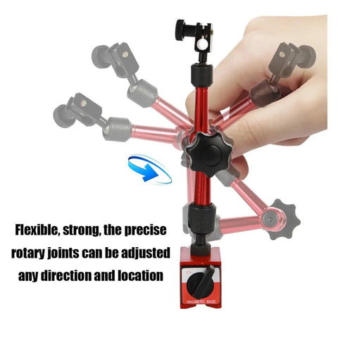 Pro Grade Dial Indicator Magnetic Stand With Bore Gauge And Micrometer Tools For Precision Measurements Hour Type Indicator And Comparator Watch Magnetic Base Stand For Metrology And Precision Machining Tasks, adjustable red magnetic base