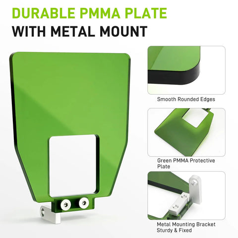 Badass OD5 Plus Green Laser Welding Shield For Handheld Fiber Guns with PMMA plate and metal mount, showcasing design details.