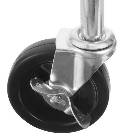 Heavy Duty Spring Loaded Gate Caster With Slick Rolling Cold Rolled Steel Wheel detail showing black steel wheel and locking mechanism.