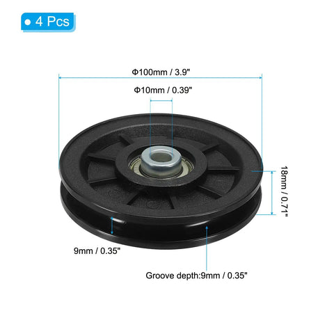 Heavy Duty Nylon Pulley Wheels 4 Pack For Cable Machines And Gym Equipment Featuring Smooth Bearings And Built Like A Tank Construction That Handles Massive Weights Without Skipping A Beat For Your Daily Grind Setup, showing 100mm black roller with dimensions.