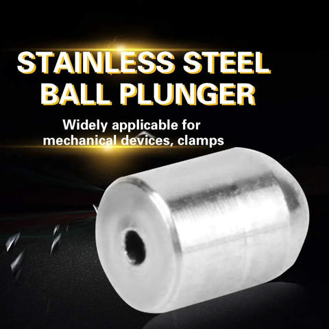 Rock Solid 304 Stainless Steel Pin Plungers For Cabinet Doors And Drawers Precision Machined Zero Play Smooth As Silk Hardcore Duty Hardware Fasteners Size Four By Five, close-up view of stainless steel ball plunger.