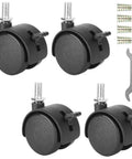 Swivel Caster Wheels 4 Pack With Black Nylon Wheels And M8 Threaded Stem 15kg Load Capacity Per Wheel Heavy Duty Swivel Casters For Furniture Tables Cabinets And Shelves 1.5 Inch Stem With Brake, shown with mounting hardware and wrench