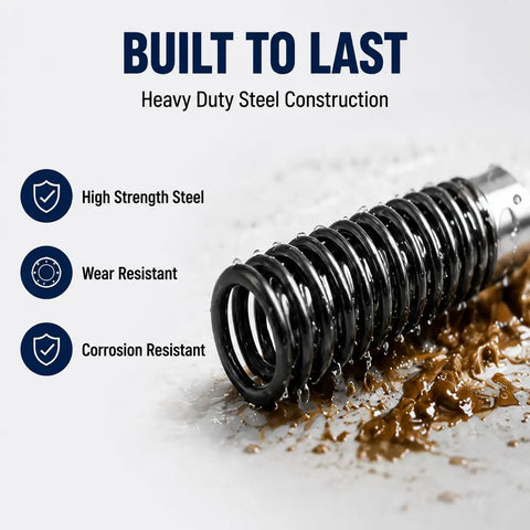 Heavy-Duty 1/2 And 3/8 Inch Drain Auger Bit Set Compatible with Ehle HD Blackrak 40 Steel Cutting Heads showing high-strength steel construction.
