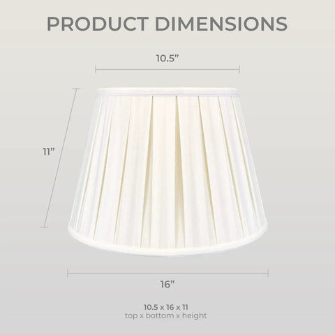 Empire English Pleat Lamp Shade In White, 10.5 x 16 x 11, Hand Tailored Silk-Type Shantung Fabric, premium off-white lining