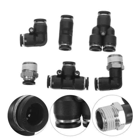 Beaupretty Pneumatic Tube Kit With Quick Coupling For 3/8 Inch Npt Male Straight Elbow Tee Connector Nickel Plated Copper And Plastic Air Hose Fittings on white