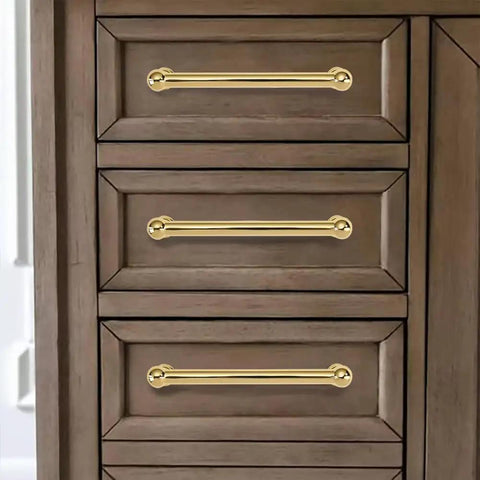 10 Pack 10 Inch Center To Center Cabinet Pulls Rock Solid Heavy Duty Polished Brass Drawer Handles on wooden dresser drawers.