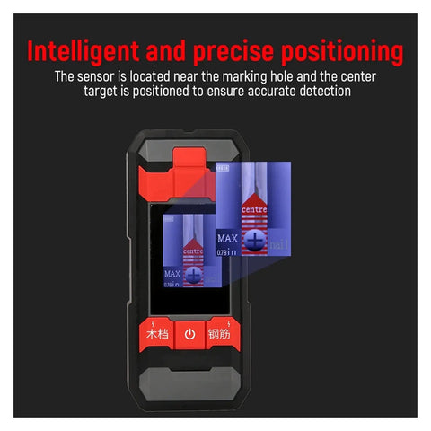 Real Deal Pro Grade Stud Finder And Wall Scanner With Live Wire And Copper Metal Detection, StressFree Automatic Calibration On Vivid Lcd Display showing accurate detection features.