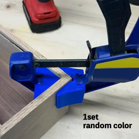 Tool Free 90 Degree Corner Clamp Adapter For Woodworking And Metalworking Projects No Fuss Quick Setup Corner Link That Boosts Your Work Efficiency And Helps You Nail Precise Right Angles On Any Project., blue plastic 90-degree corner clamp adapter holding wood boards