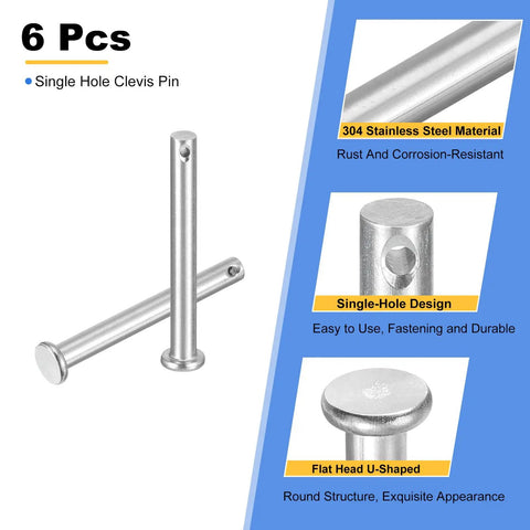 Top Shelf 304 Stainless Steel Flat Head Single Hole Clevis Hitch Pins Six Pack showing design and features for secure use.