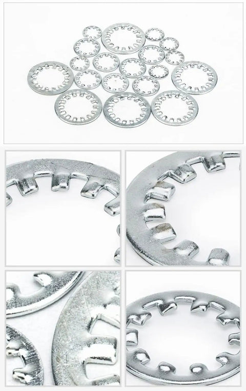 Top Shelf 265 Piece Metric Internal Tooth Lock Washer Assortment Kit with various sizes shown in close-up detail.