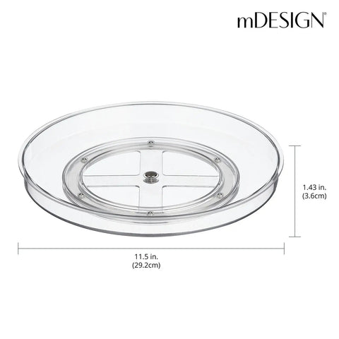Slick Rotating Lazy Susan Turntable Spinner Fully Swiveling 11.5 Inch Clear Plastic Round Organizer from above with measurements.