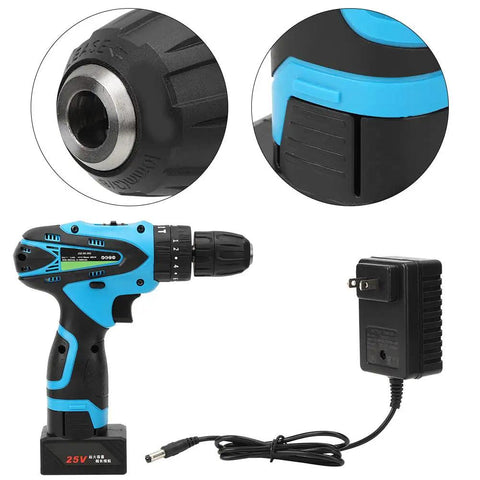 Rock Solid 25V Cordless Drill Driver featuring a powerful rechargeable battery, lightweight design, and charging dock.
