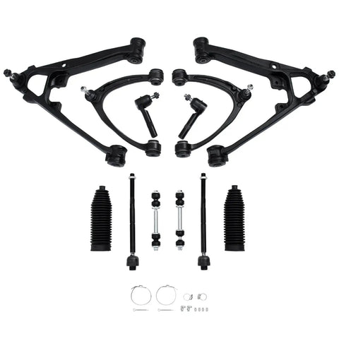 Garage Ready Front Suspension Kit With Reinforced Upper Lower Control Arms And Zerk Greased Ball Joints For 2007 To 2013 Chevrolet Silverado Tahoe GMC Sierra Half Ton Truck Refresh. Includes control arms and ball joints.