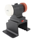 Rock Solid Mini Bench Grinder Featuring 18V Cordless Battery Power And A No Nonsense 250W Motor, compact black and red design with two wheels.
