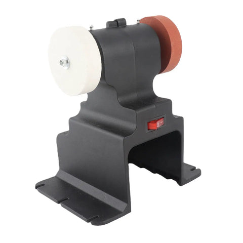 Badass Mini Bench Grinder With A Beefy 250 Watt Motor And 7000 Rpm Torque Desktop Polishing Deburring And Sharpening Rig, showing compact design with white and brown wheels.