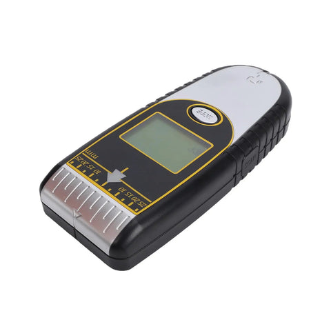 Domary 7 in 1 Wall Stud Finder Detector for Precision Metal and Live Wire, side view, showing digital screen and measurement scale.