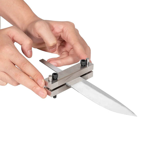 Hands using Hardened File Guide With Carbide Surface For Knife Making A Beefy Knife Maker Tool That Fits Up To 2 Inch Wide Blades Ideal Jig