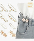 Ditch Tailor Bills And Snag These Pearl Pin Style Waist Tightening Clips For Jeans Dresses And Sweaters. Stylish clips on gray denim.