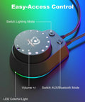 Bluetooth Computer Speakers With USB Power And 3.5mm AUX, Easy Control Pod with LED lights, volume and mode switches, black.