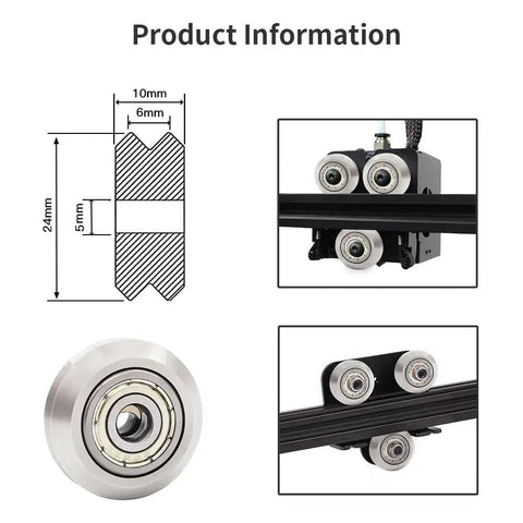 Tuned Up Stainless Steel V Slot Pulleys Featuring Precision 625ZZ Bearings for smooth travel on 3D printers and aluminum rigs.