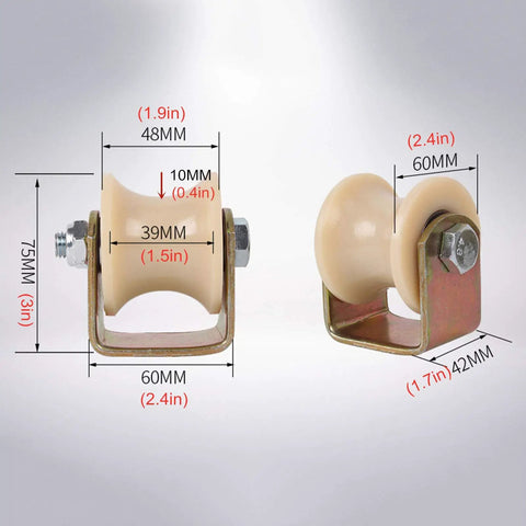 Two Piece Heavy Duty Nylon Sliding Gate Roller With Precision Double Bearings U Track Wheel dimensions for heavy load support.
