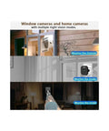 Hella Crisp 2K Cube Security Camera With Window Lens And Dual Band WiFi Live View AI Human Detection Full Color Night Vision mounted by window for outside monitoring.