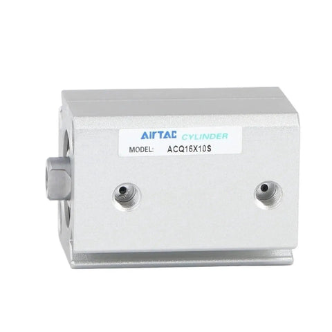 Straight Fire ACQ50 Pneumatic Compact Air Cylinder Featuring Multiple Stroke Lengths And A Non Magnetic Rod Built Tough For Smooth Automation And Tight Fit Installations Daily, view from front showing ports.