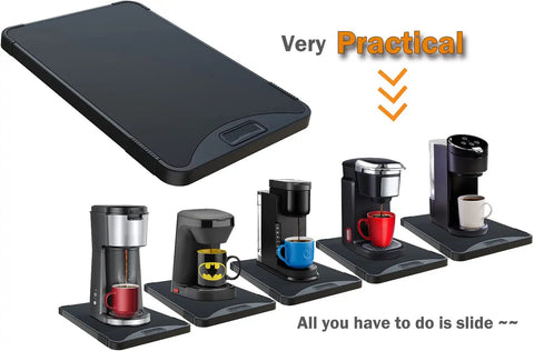 Top Shelf Appliance Rolling Sliding Tray For Coffee Makers And Air Fryers Heavy Duty Pull Out Counter Cart showcasing coffee makers on sliding tray.