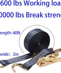 Two Pack Heavy Duty Ratchet Straps With 8000 Lbs Break Strength, 2 Inch By 40 Foot Black Tie Down Straps With Durable Double J Hooks.