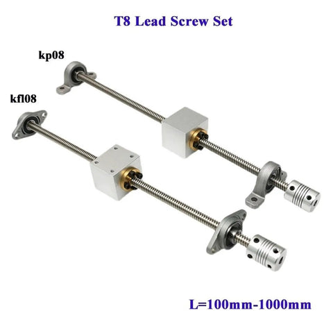 Upgrade Your 3D Printer Or Cnc Setup With These Cool Gzcbdsm T8 Lead Screw Rods Featuring A Precision 2Mm Pitch And Durable 8mm Build In Lengths From 100 To 1000Mm For Smooth Vertical Or Horizontal Motion Control That Really Works Great. T8 lead screw set with kp08 and kf108 bearings, couplers, 100-1000mm lengths