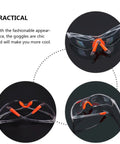 Four Pack Real Deal Fogless Safety Glasses With Thick Padding And Rounded Edges Windproof Splash Goggles Built Tough For Construction Carpentry And Garage Work Heavy Duty Kick Safe Eye Gear That Stays Totally Crystal Clear All Day, featuring clear lenses and orange accents.