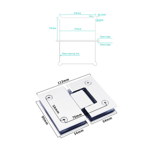 Top Shelf 304 Stainless Steel Frameless Glass Shower Hinges 2 Pack dimensions and design for modern baths.