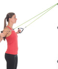 Stellar Resistance Band Wall Anchor Kit For Home Gym And Physical Therapy featuring a woman using green resistance bands against a wall.