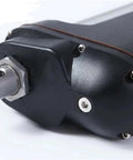 Close-up of Heavy Duty 24V Electric Linear Actuator Featuring Solid Stainless Steel Shaft and Serious Lifting Capability.