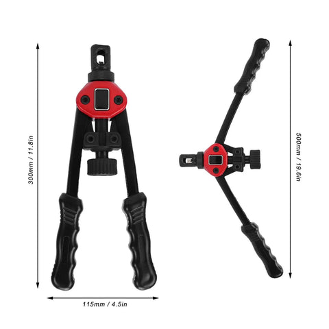 Rivet Nut Tool Kit with 175 Metric Rivet Nuts and 6 Mandrels M3 4 5 6 8 10 plus Hand Setter, red and black handles.