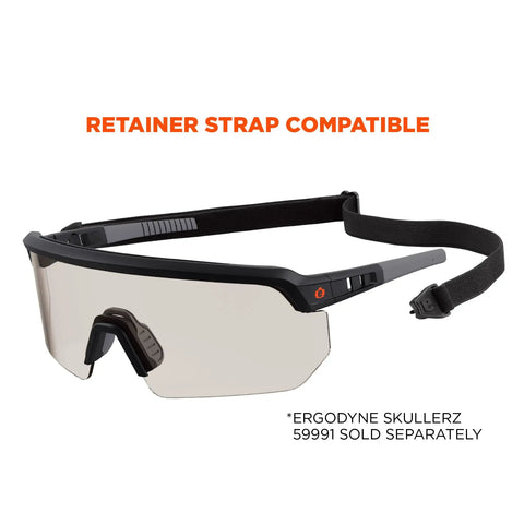 Impact Resistant Oversized Blade Safety Glasses Featuring Hella Reliable Anti Fog Lens Coating And Scratch Proof Build For Superior Job Site Eye Protection Plus ANSI Z87 Verification Rating with adjustable retainer strap.