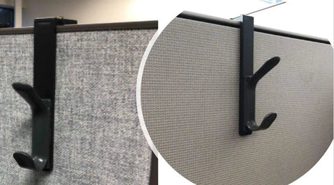 Built Different Cubicle Wall Hook With Super Heavy Duty Double Hangers For Offices And Bathrooms, black dual hook mounted on cubicle.