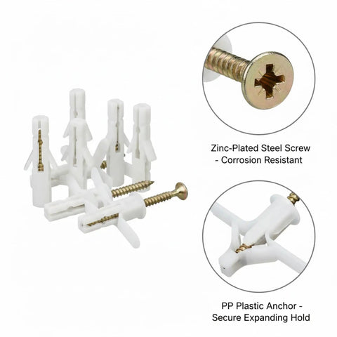 50 Pack M8 Drywall Anchors with Zinc Plated Screws, heavy duty hollow wall anchor kit for gypsum board, showing details