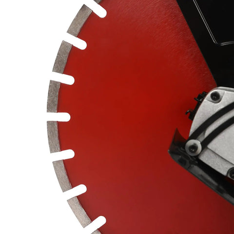 Heavy Duty Electric Concrete Saw With Four Thousand Watt Motor And Industrial Diamond Blade For Cutting Granite Porcelain Wood And Masonry close-up of industrial diamond blade