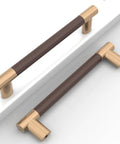 Premium Champagne Bronze And Brown Knurled Kitchen Cabinet Pulls With A Badass Heavy Duty Grip 5 Inch Center To Center on white surface.