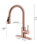 Copper Rose Gold Kitchen Faucet For Deck Mount With Three Way Spray Pause Setting Lead Free 304 Stainless Steel