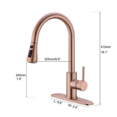 Copper Rose Gold Kitchen Faucet For Deck Mount With Three Way Spray Pause Setting Lead Free 304 Stainless Steel