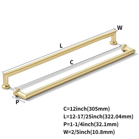5 Pack 12 Inch Matte Gold Cabinet Pulls Brushed Satin Drawer Handles Built Tough Solid Zinc Alloy with measurements