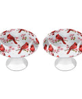 Round Cabinet Knob Set Of Two Featuring Vintage Red Floral Design In Rust Proof Stainless Steel With Screws Included, display on white background.