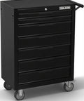 Heavy Duty Rolling Tool Chest With Six Slick Gliding Drawers And Locking Caster Wheels For Smooth Garage Moves, black metal cabinet.