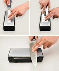 Double Sided Diamond Sharpening Stone With Coarse 325 Grit And Extra Fine 1200 Grit For Fast Edge Setting in use sharpening knife