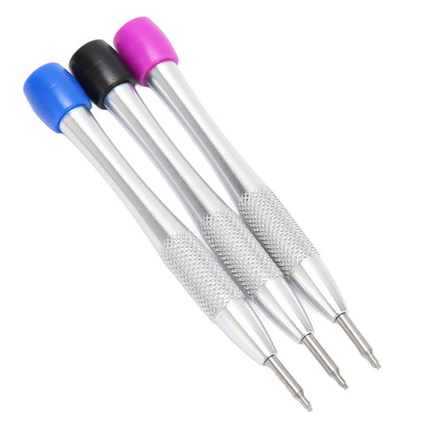 Color Coded Triangular Bit Set For 3235 Watch Movements with ergonomic aluminum handles and color-coded precision stainless steel bits